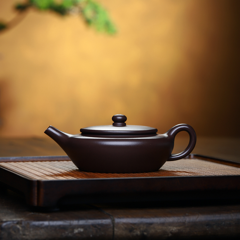 紫袍金砂扁晨紫砂壶宜兴170CC