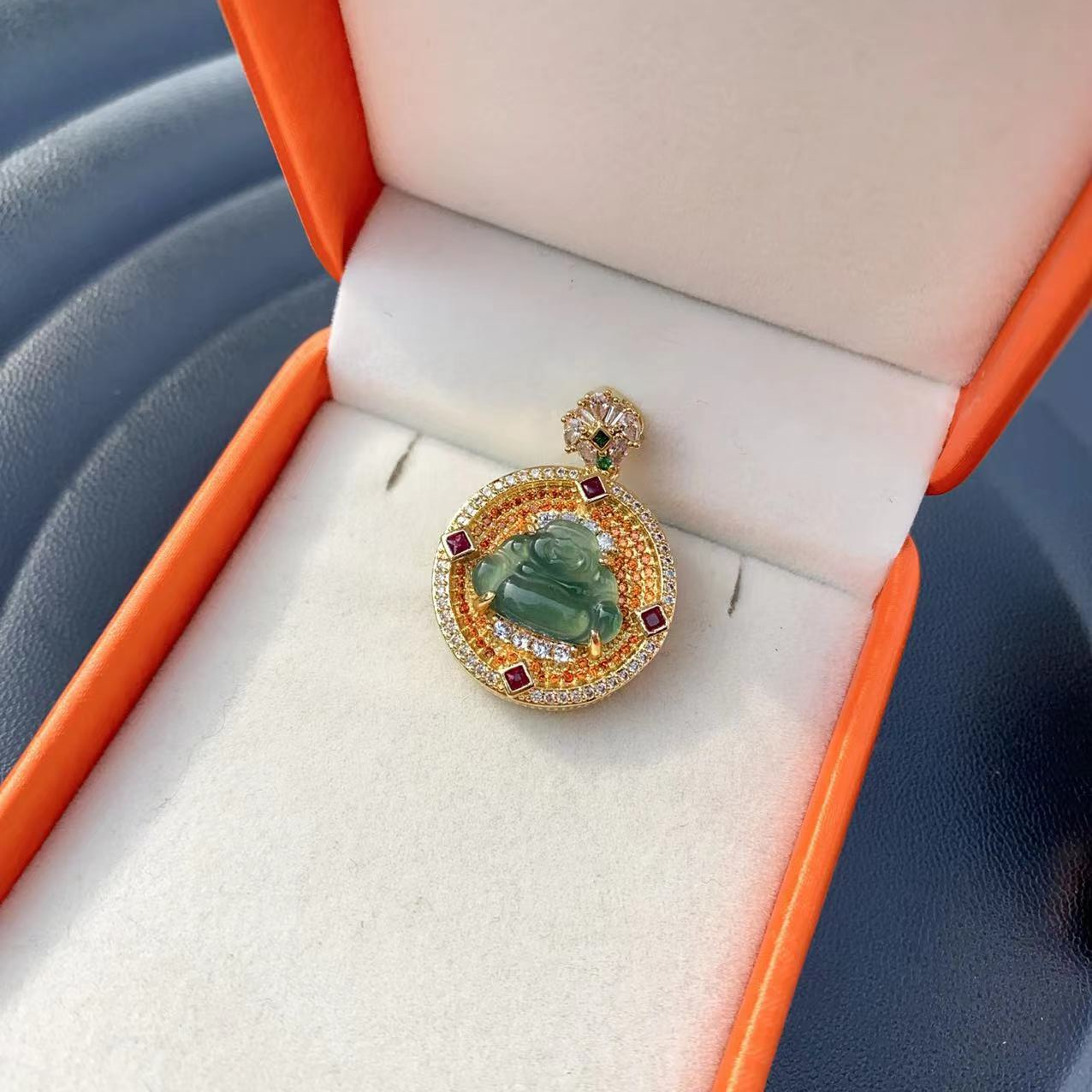 FC-1042天然A货翡翠高冰蓝水佛豪镶款（拍一发一多样性发货）