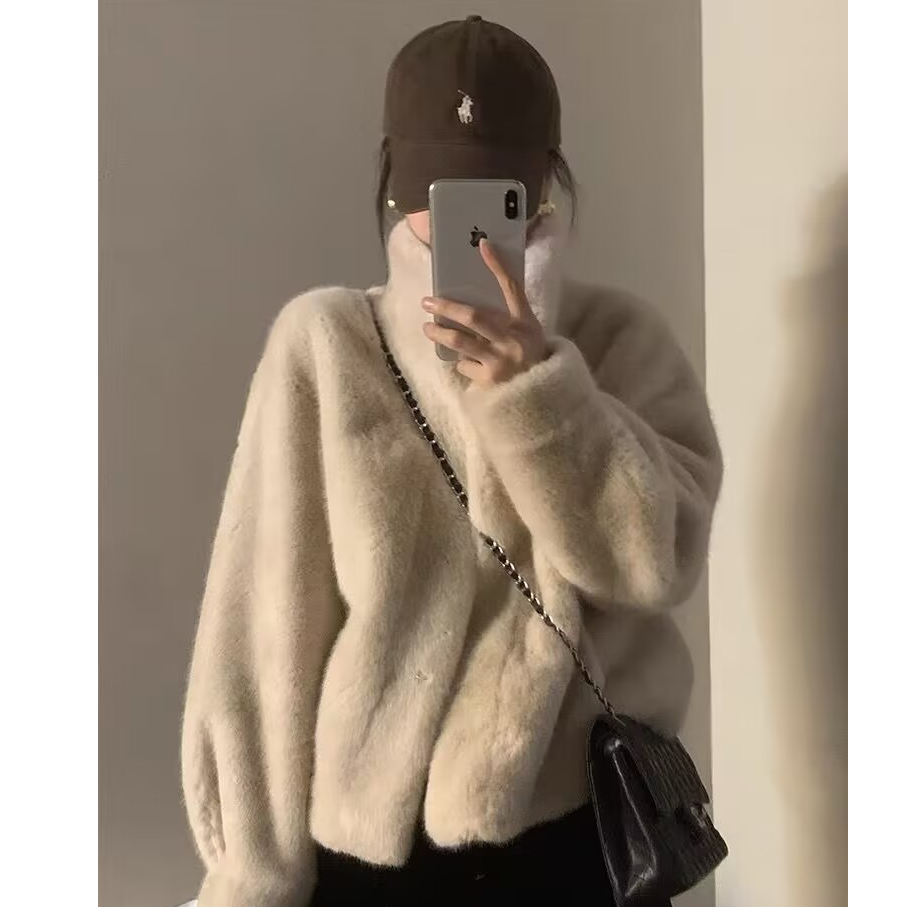 2025新款厚款仿水貂绒毛毛外套女皮毛一体环保百搭时尚宽松短款