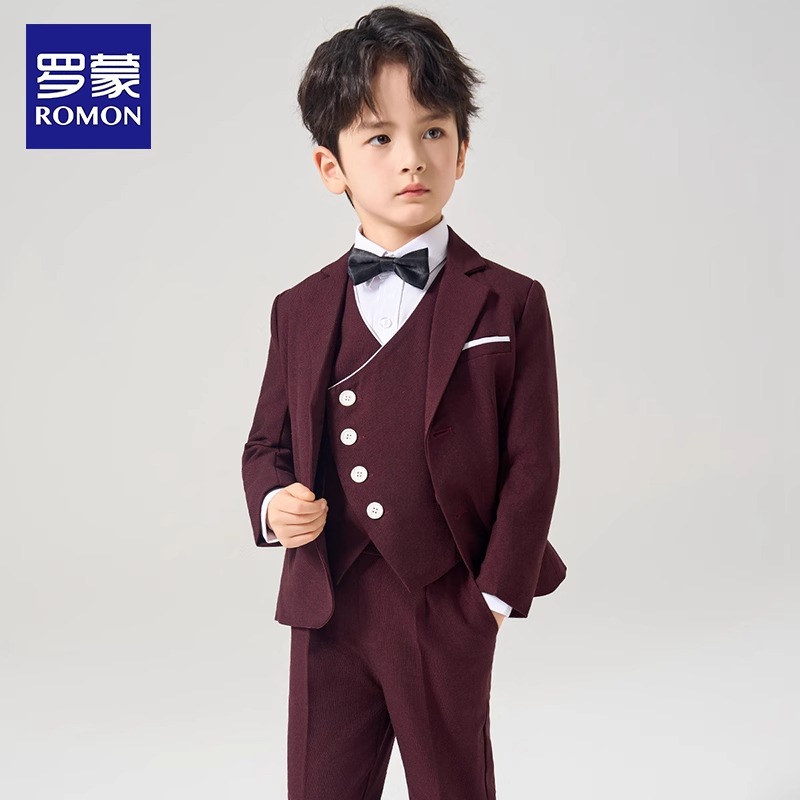 Romon/罗蒙儿童西装套装春秋英伦花童礼服男童主持演讲钢琴演出