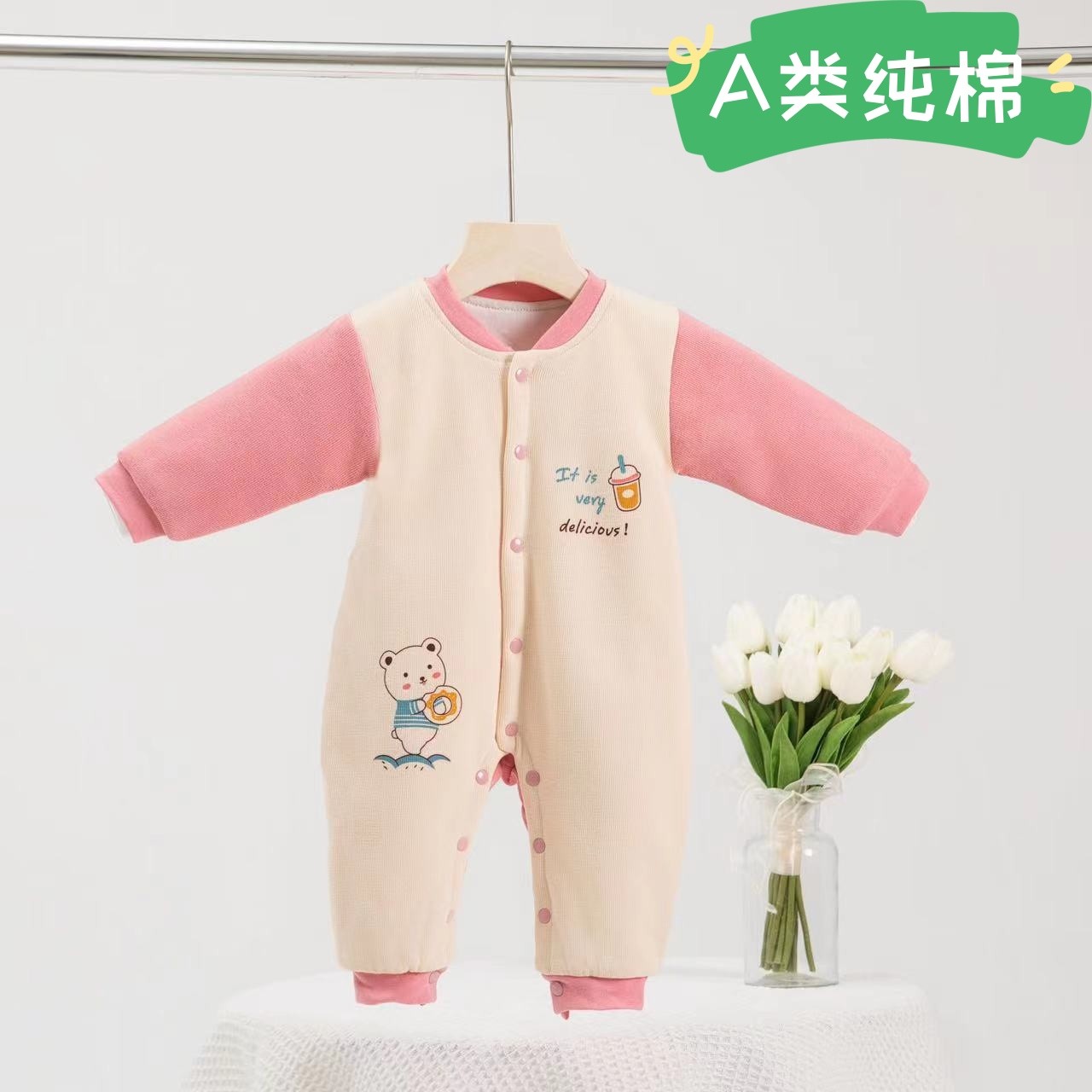 婴幼儿连体夹棉保暖衣 秋冬款保暖外出服宝宝连体卡通薄棉居家服
