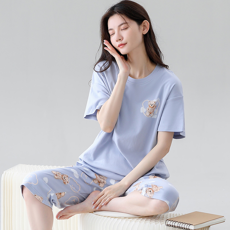 【冰爽棉】宽松女士夏季全棉女套装可外穿百搭简约甜美舒适家居服