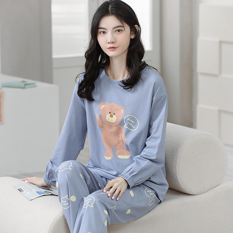 新款女秋季圆领套头夏季长袖长裤纯棉休闲薄款爆款家居服睡衣套装