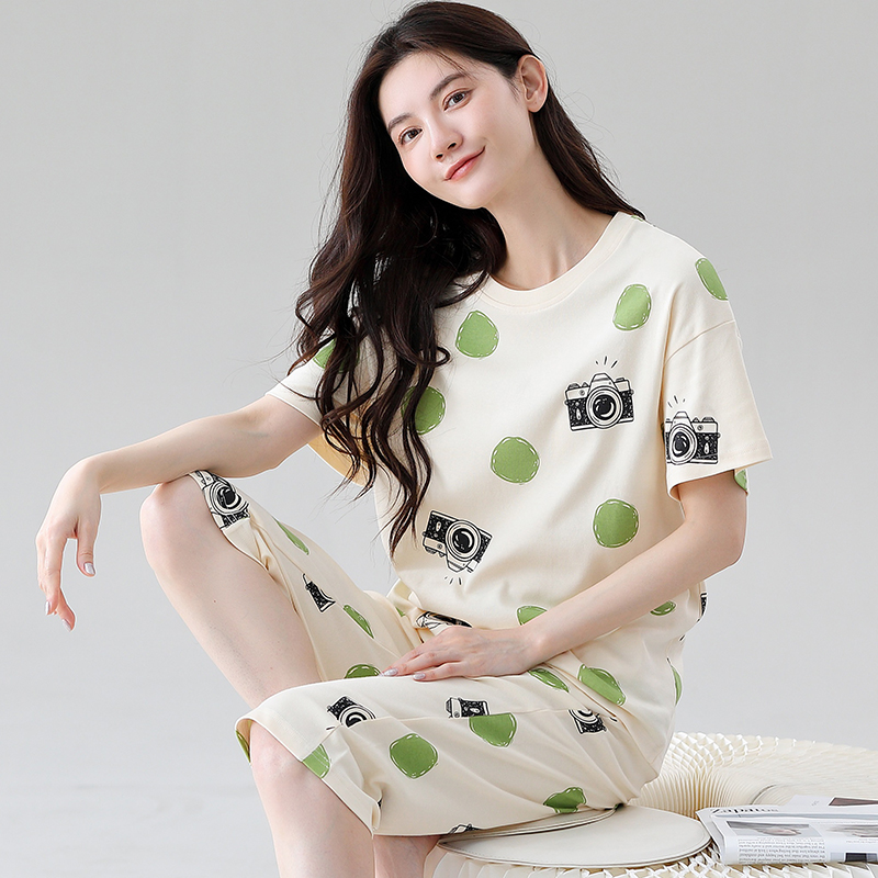 【冰爽棉】宽松女士夏季全棉女套装可外穿百搭简约甜美舒适家居服