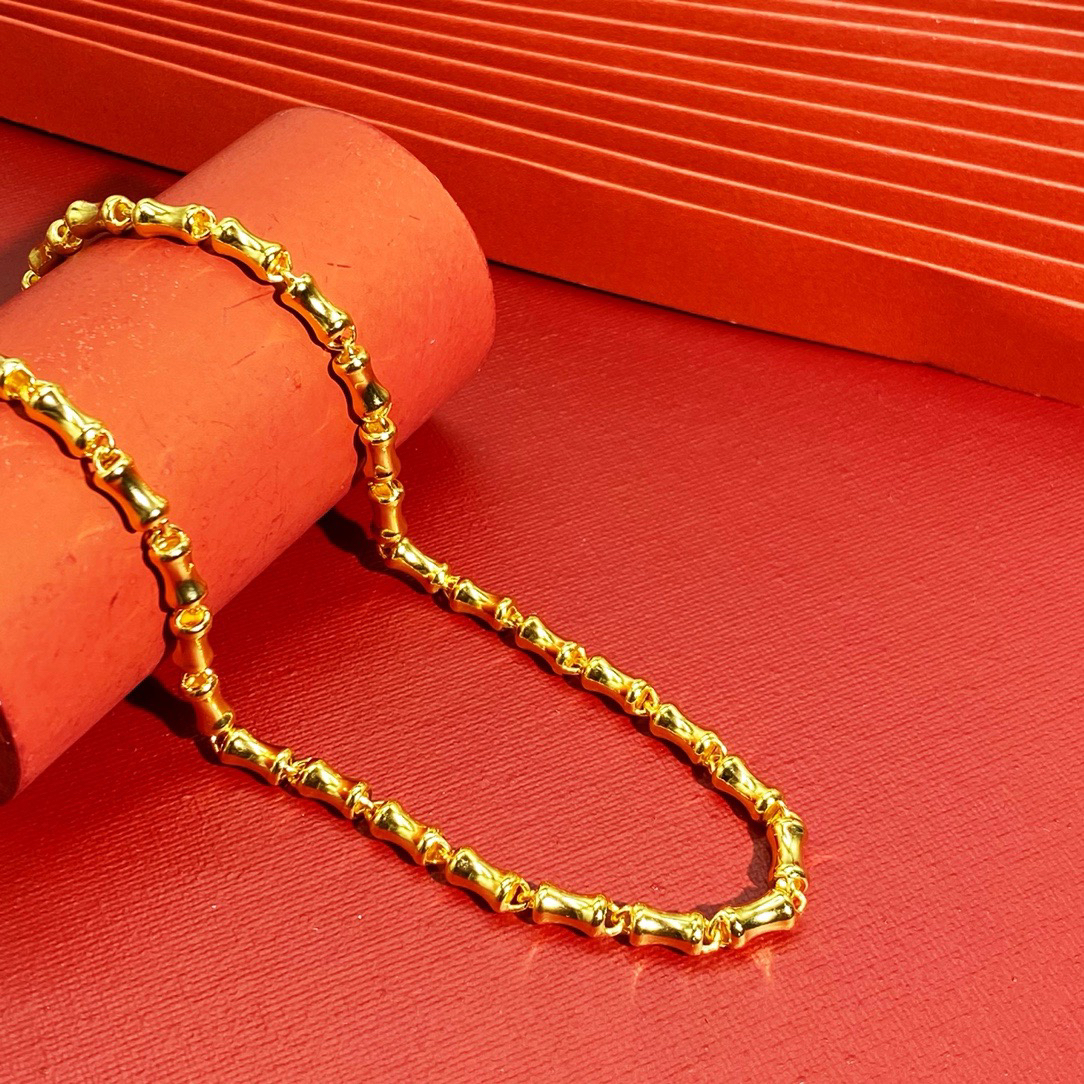 坠链均足银 足银项链新款金苞足银竹节步步高升大气奢华时尚百搭