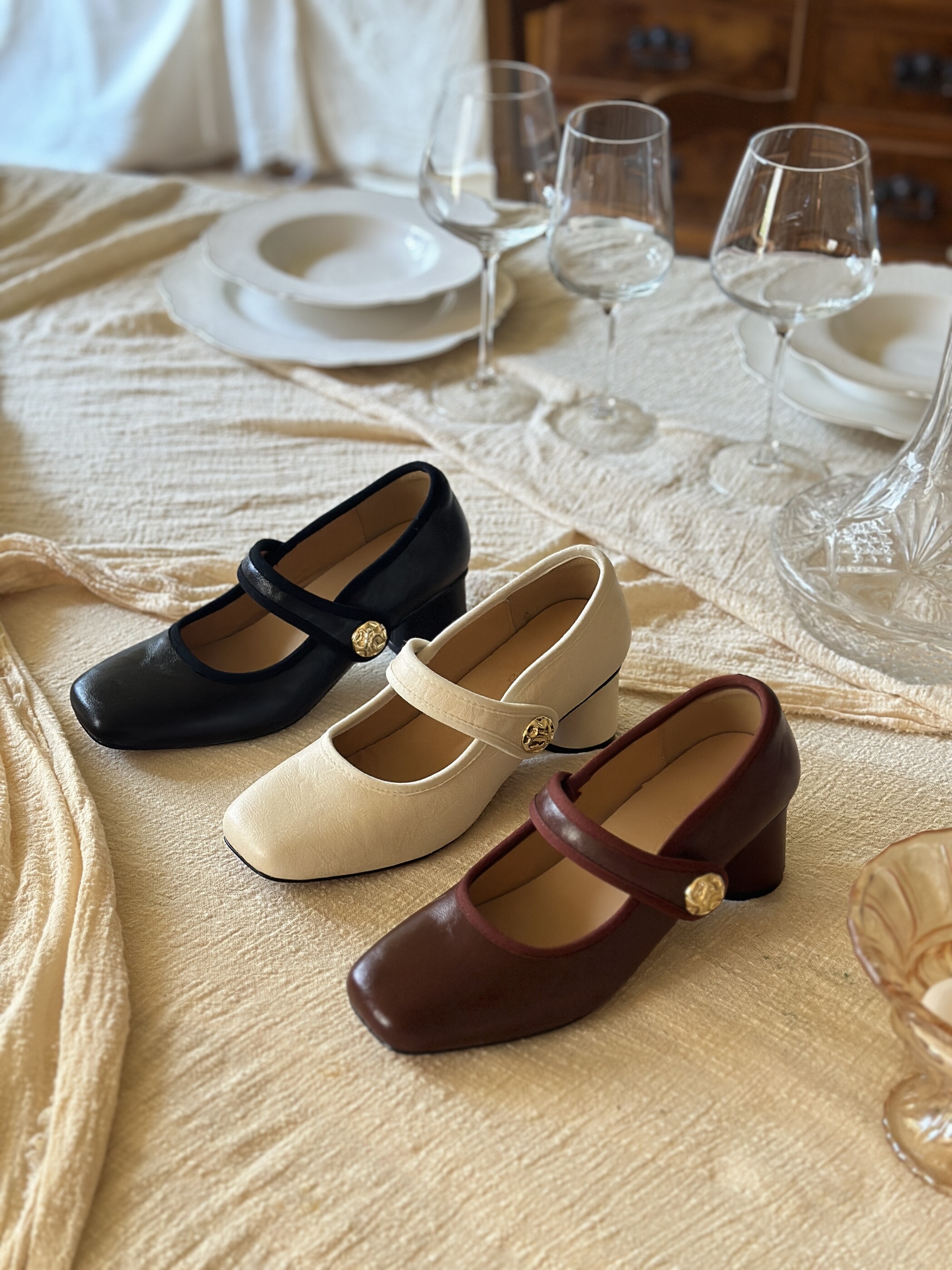 羊皮版~春季法式浅口高跟鞋复古宫廷国风旗袍穿搭玛丽珍单鞋