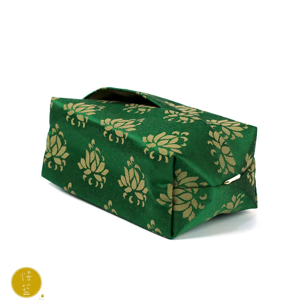 【知艺山房】 <步步莲花>绿色织锦抽纸袋17*10*7cm（慢蓝S0427）