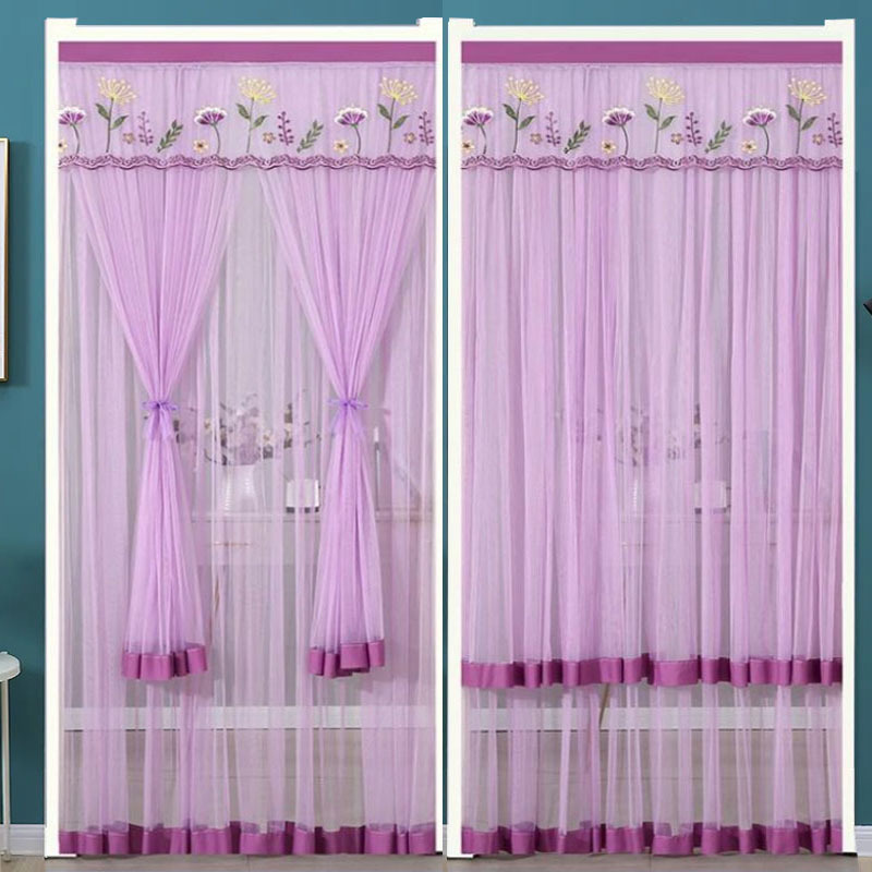 免打孔夏季防蚊网纱门帘蕾丝刺绣魔术贴隔断帘卧室门帘透气装饰帘