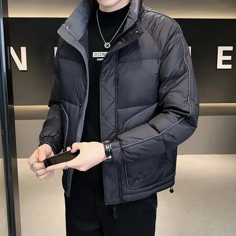 鸭鸭亮面轻薄羽绒服男士短款冬季新款韩版潮流加厚保暖立领外套男