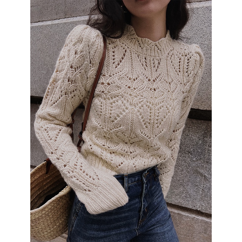 TOPCLOSET 甜俏设计 法式复古小众镂空钩花泡泡袖毛衣秋冬新款