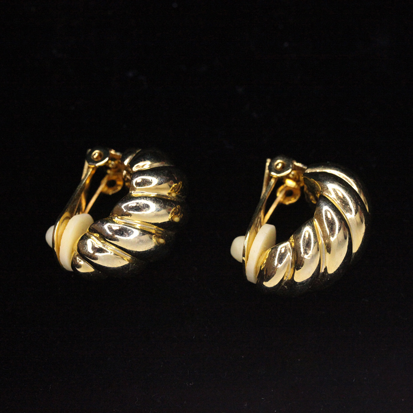 cabouchon素金绳纹耳夹耳环【20230628QT2-082】