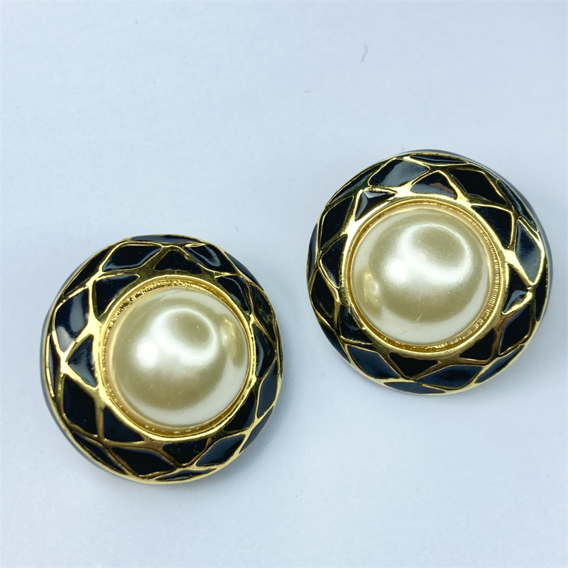 合金耳饰 黑金色珐琅珠珠耳环2-18【2061107-020】