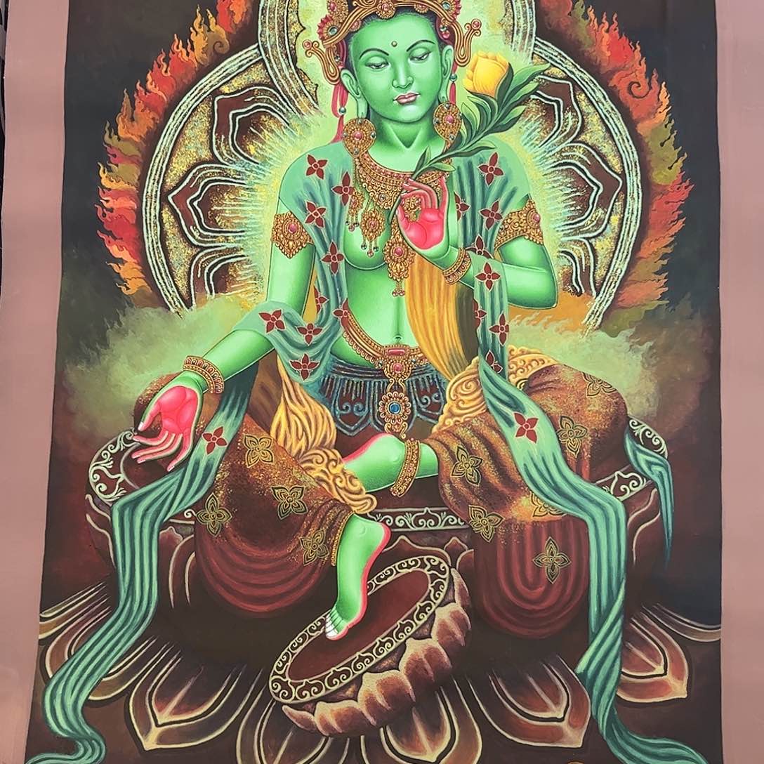 绿度母大幅唐卡多样性发一