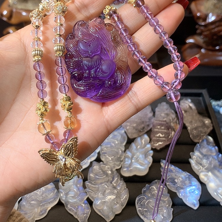 【闪购商品】紫晶颈饰未镶嵌?***菲毛衣链