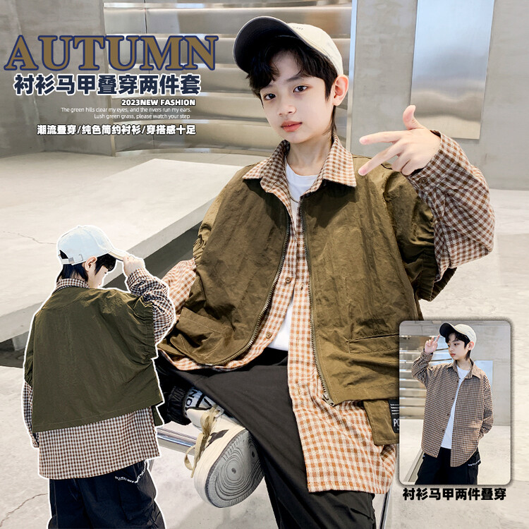 套装休闲春秋格子男童中大童