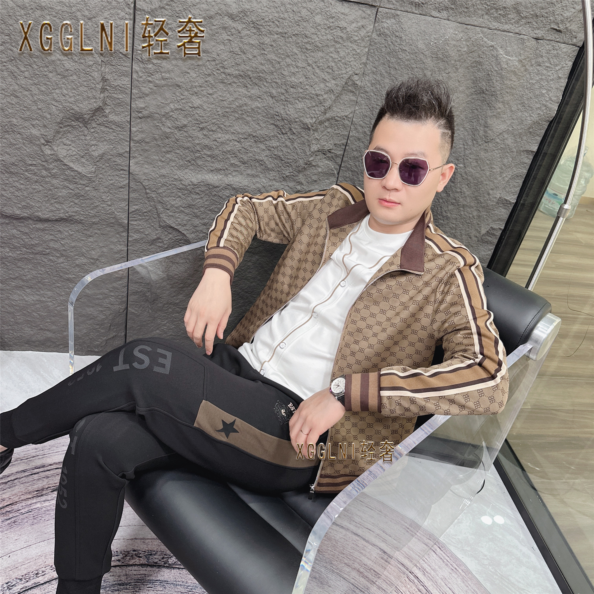 秋季款款VH肩上条纹织带轻奢高档时尚休闲潮男士夹克男装外套外衣