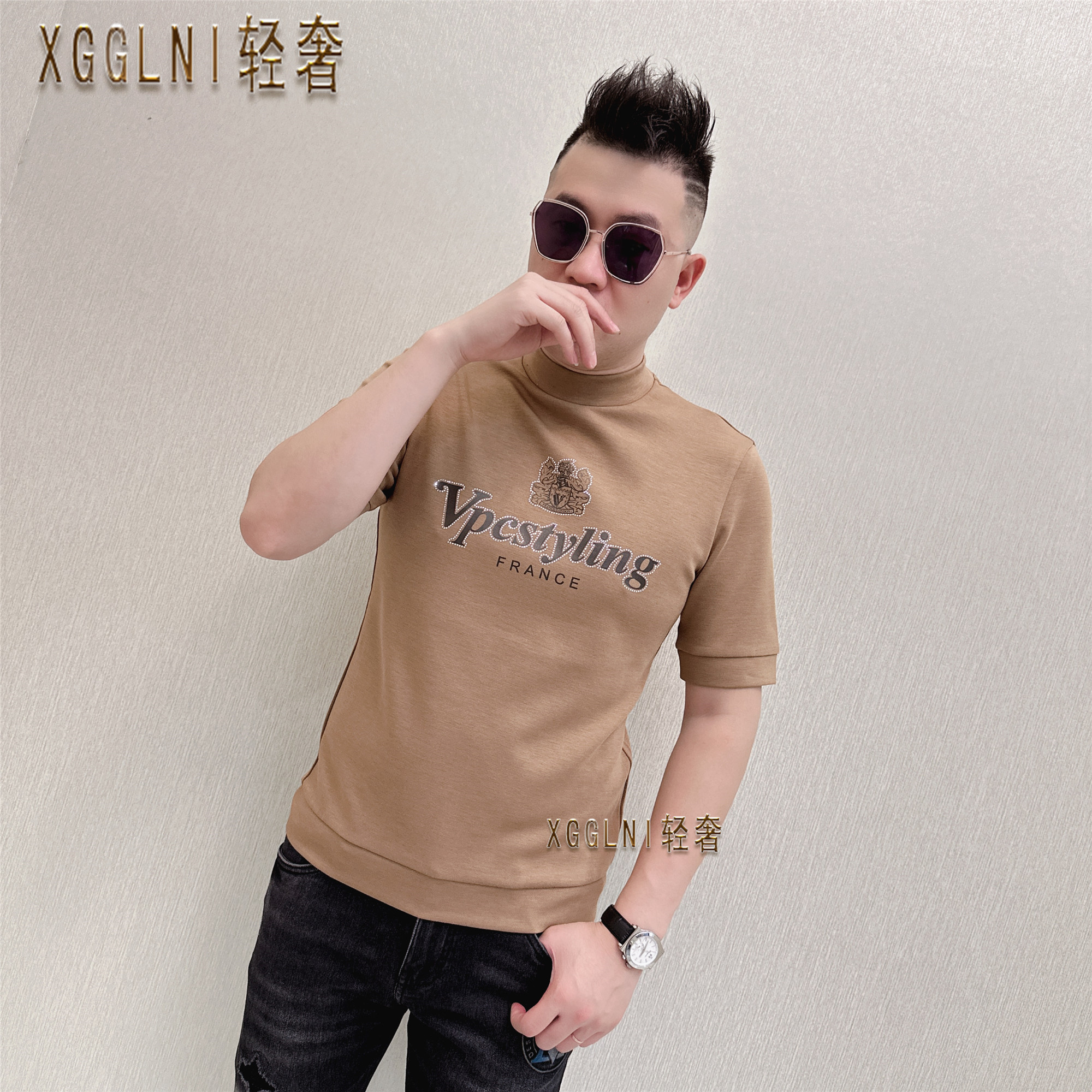 秋冬款VPCpcstyling烫钻男士品质高端轻奢洋气上档次潮牌短袖t恤