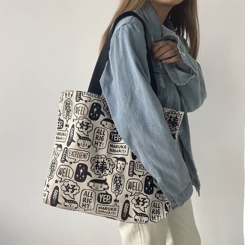 包包女2024新款韩版时尚单肩帆布包包大容量原宿日系少女购物袋