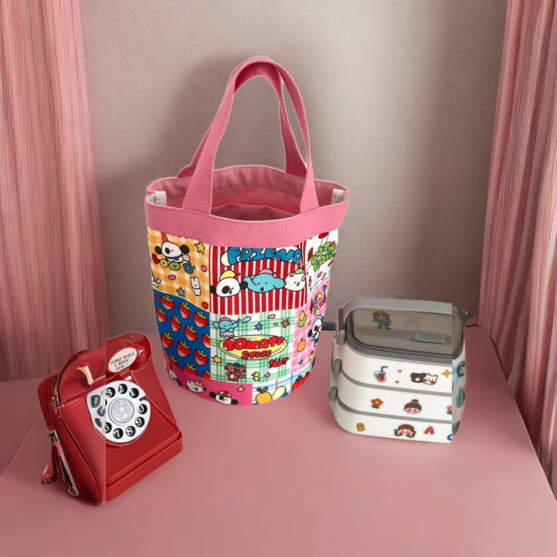 ins风日系miki新款帆布包卡通刺绣动物字母手提包手拎包妈咪包