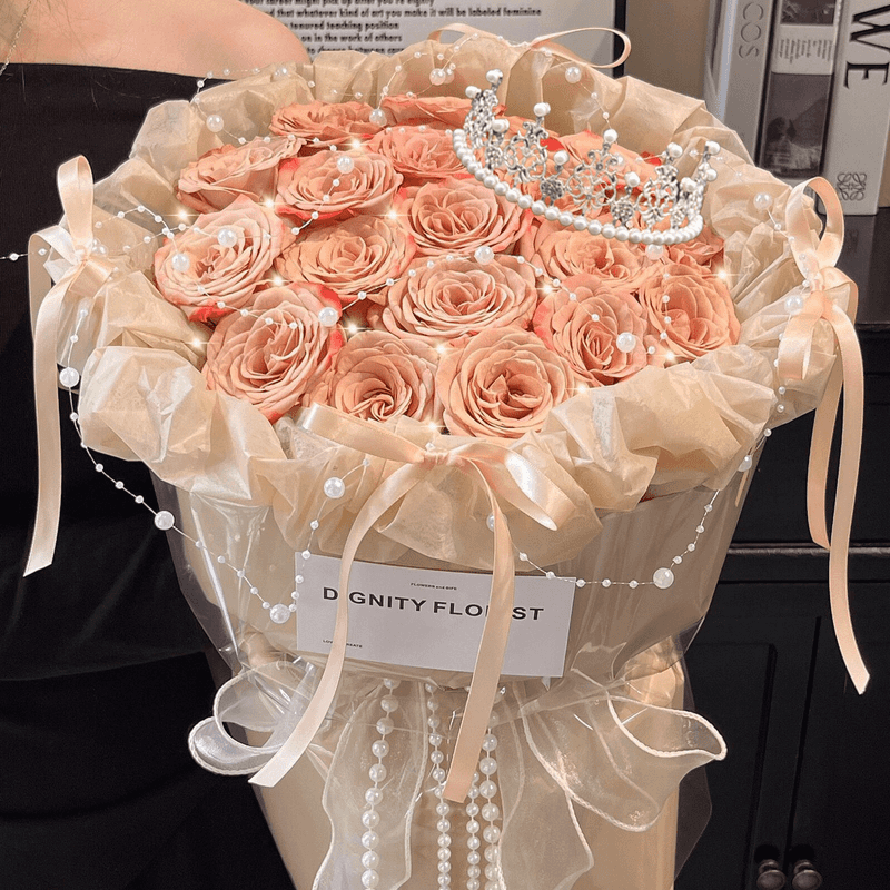 【不期而遇 送皇冠送灯串】卡布奇诺玫瑰花束鲜花送恋人送闺蜜秋日