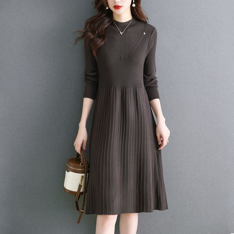 大码宽松针织毛衣裙女洋气中长款打底裙子胖mm显瘦内搭羊毛连衣裙