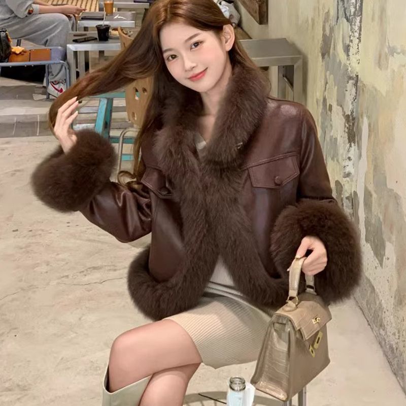 木子尚心动，外套拼接韩版气质冬季宽松皮毛一体上衣秋冬