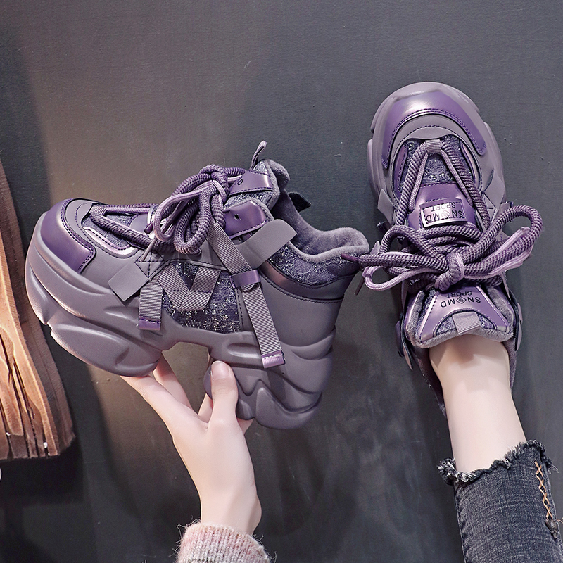 【增高8㎝】网红亮片休闲老爹鞋女2025春季新款百搭小个子厚底运动鞋