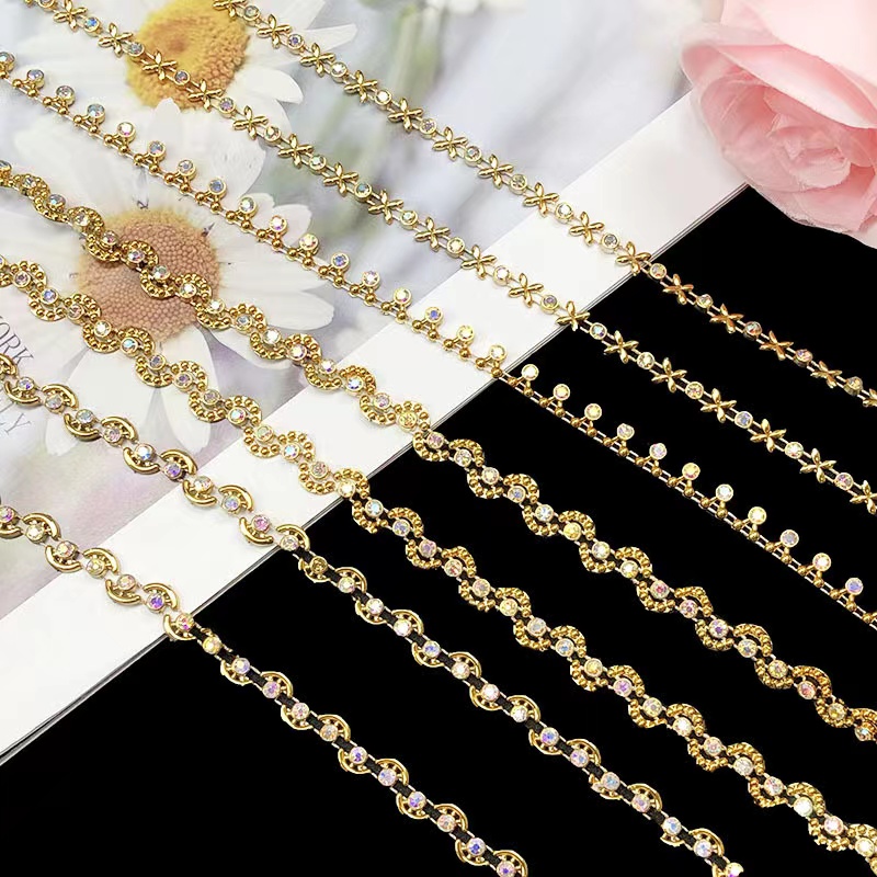 ［子言］ 三粒水滴手工新款小三角钻链花链条手工diy配件链条长宽度