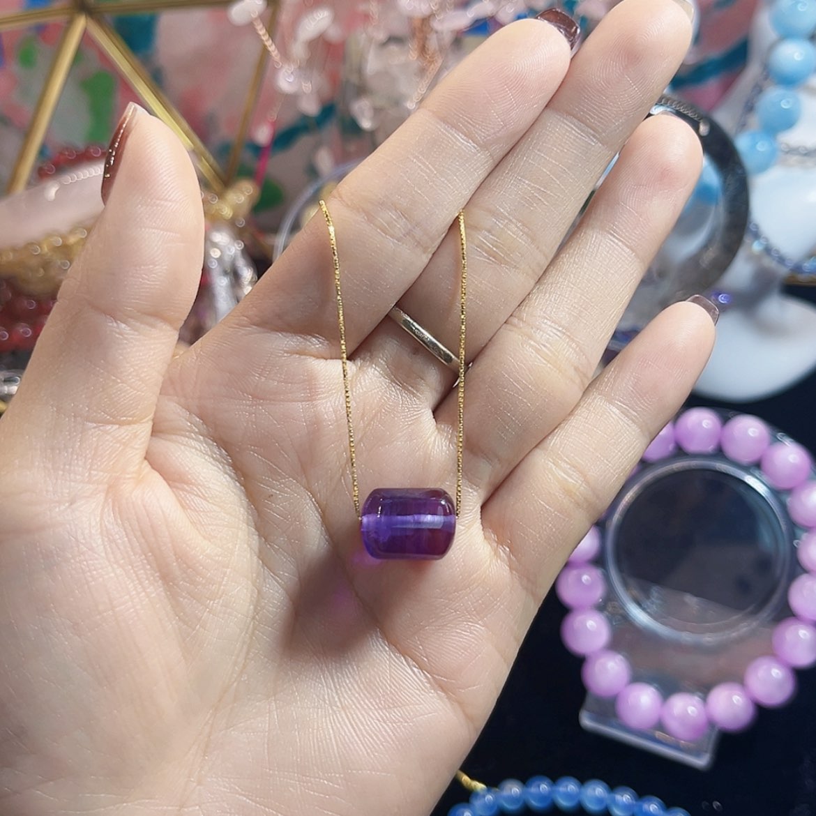 【闪购商品】水晶吊坠(赠链)未镶嵌宿*紫水晶桶珠