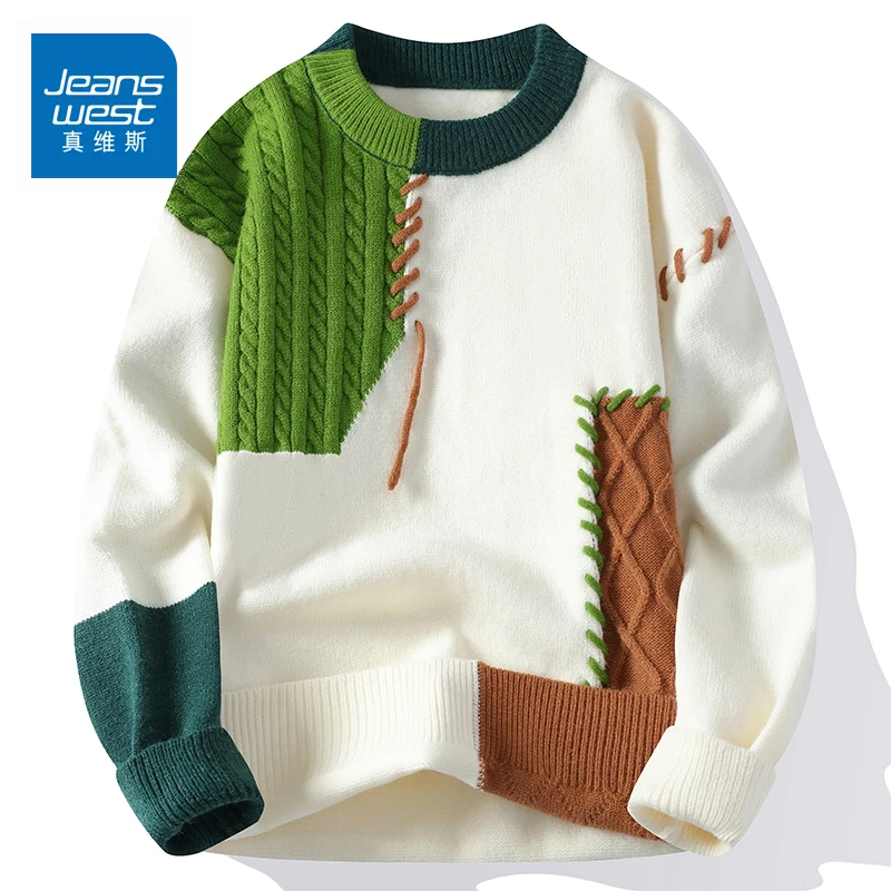 真维斯男女休闲合体毛衣情侣外套男针织圆领毛衣男秋冬季保暖加厚