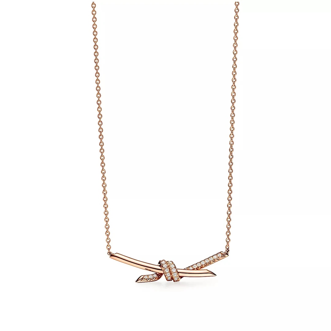 未使用 Tiffany & Co./蒂芙尼 Kont 18k玫瑰金 镶钻绳结项链