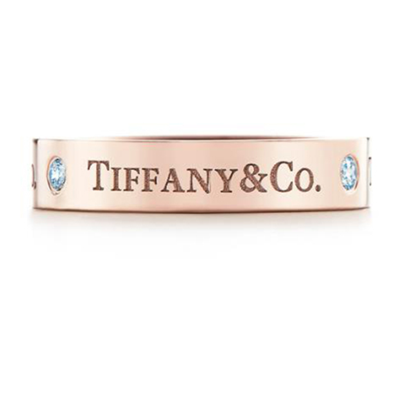 未使用 Tiffany & Co./蒂芙尼 18k玫瑰金4mm 3钻戒指  8.5码