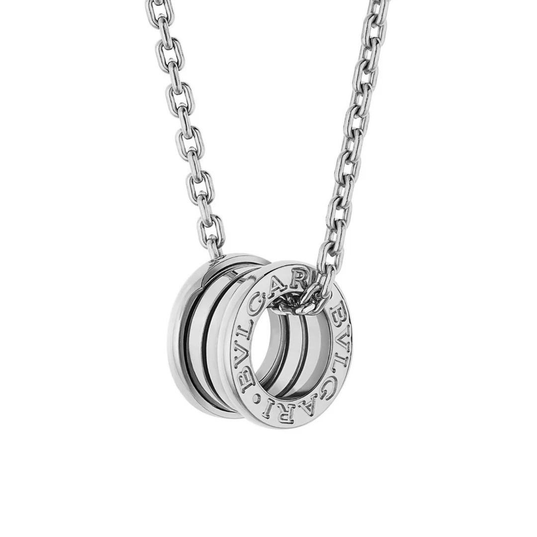 99新 BVLGARI/宝格丽 经典新扣三环18K白金色弹簧项链  