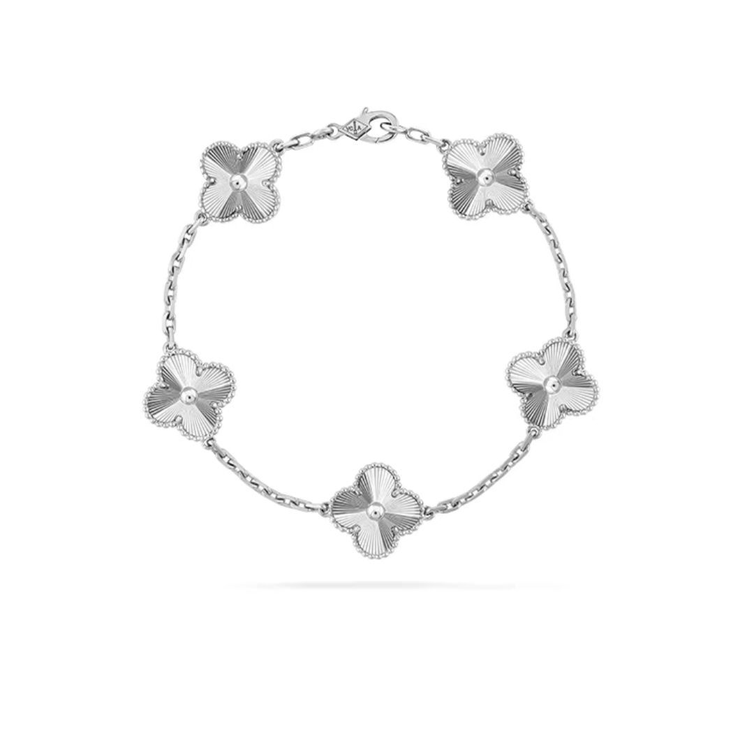 99新 梵克雅宝 幸运四叶草 白金色镭射款 五花手链