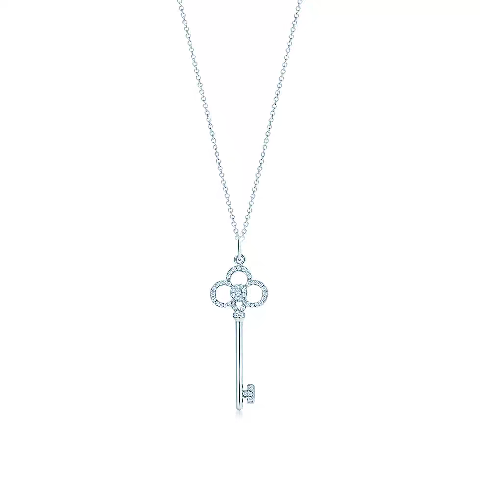 未使用 Tiffany & Co./蒂芙尼 18k白金 镶钻皇冠钥匙项链