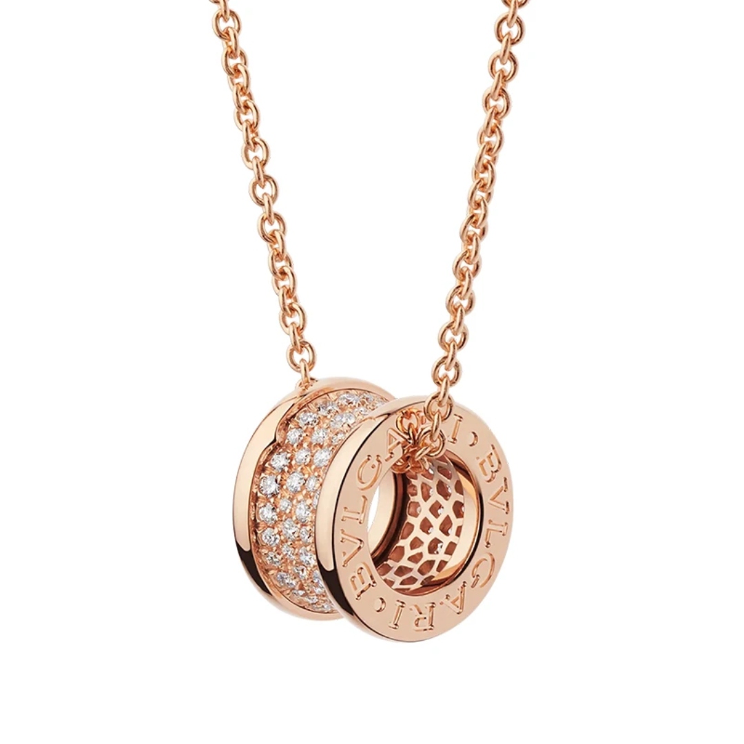 99新 BVLGARI/宝格丽 B.zero1系列 玫瑰金满钻大蛮腰弹簧项链