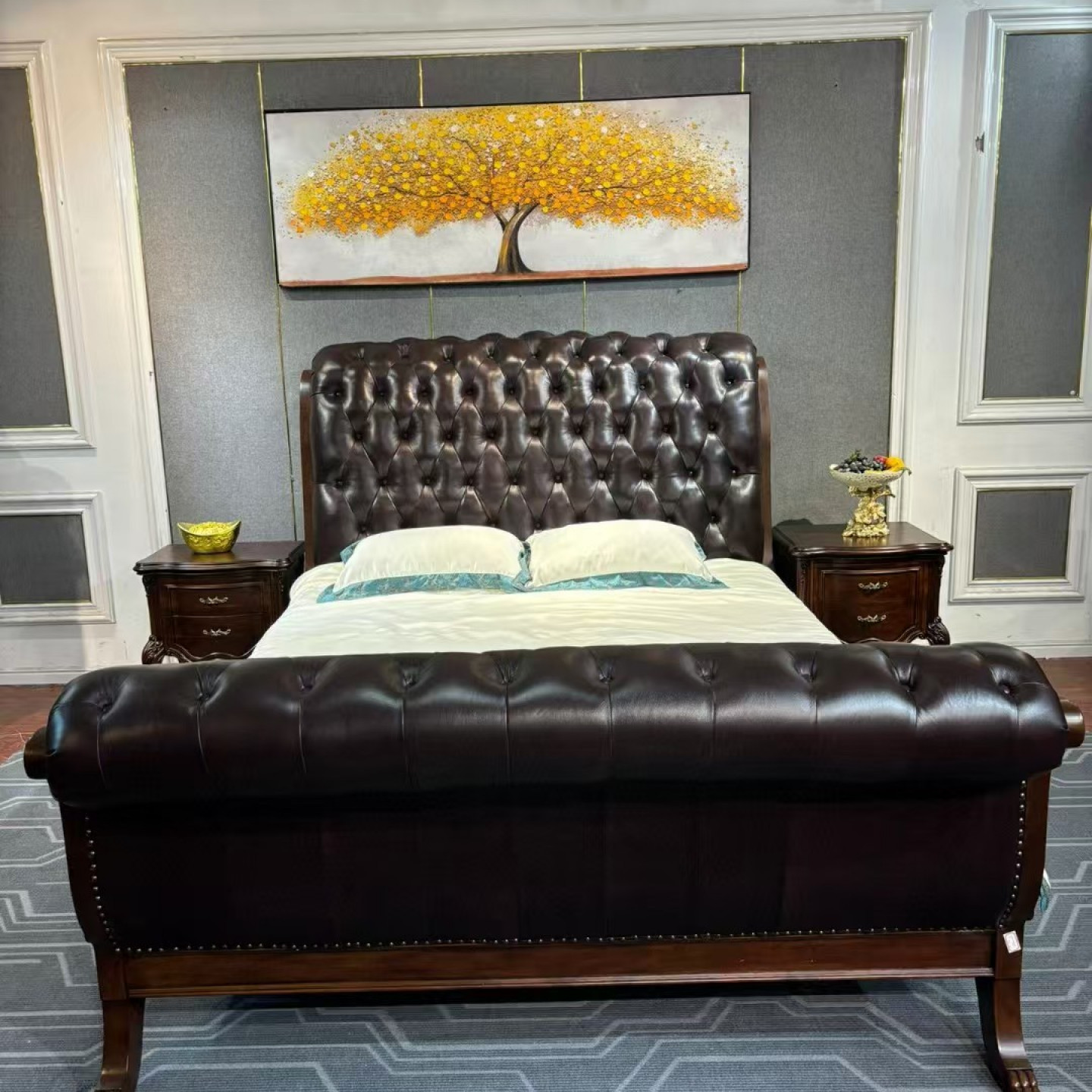 DC194大床（1.8）1960*3060*1520孔距96定制床边 美式