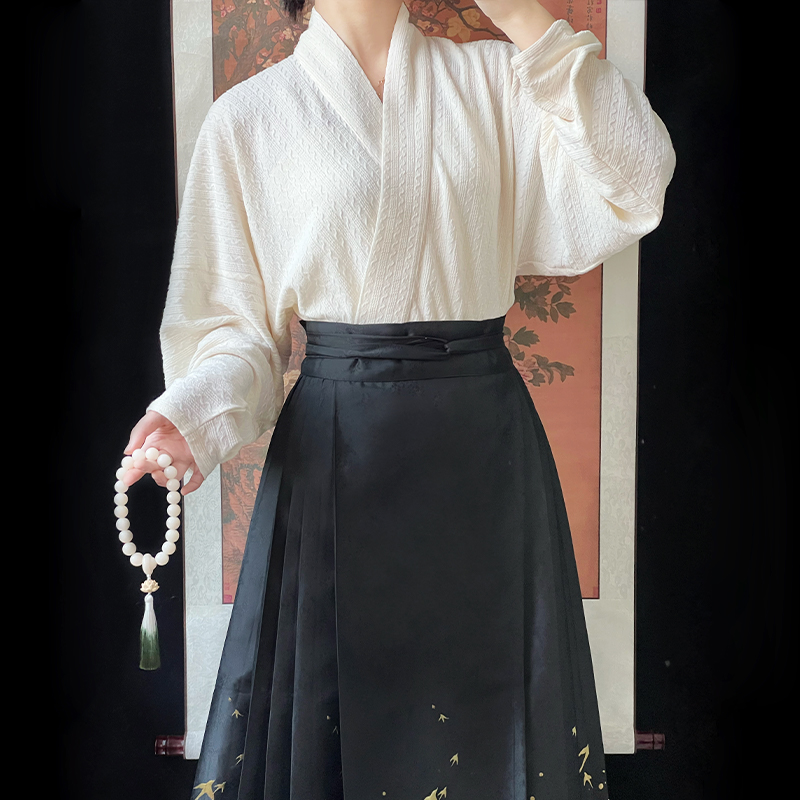 秋冬加绒-【针织飞机袖】原创暗纹针织宋制对襟加厚交领汉服日常