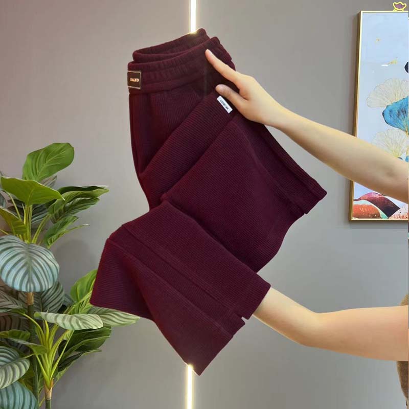 雪尼尔阔腿裤女春秋冬2024年新款垂感高腰窄版直筒裤洋气休闲裤子