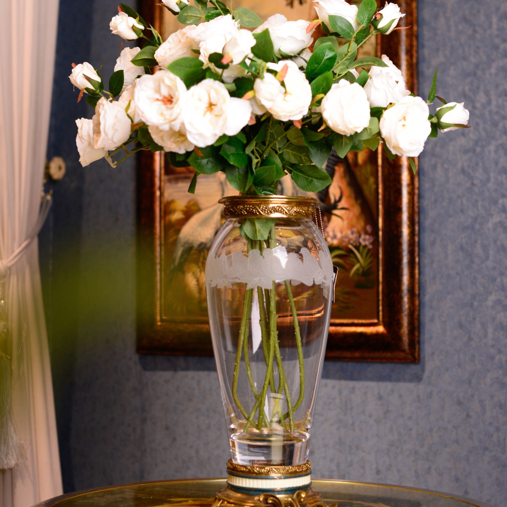 派力斯复古法式铜配水晶花瓶欧美风格多重手工绘制高端水培鲜花器