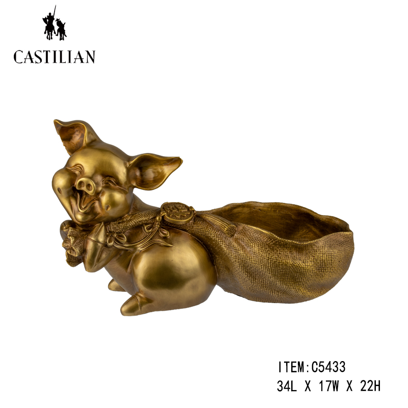 派力斯全铜小福袋猪时尚艺术精雕工艺高端家用玄关壁炉电视柜摆件