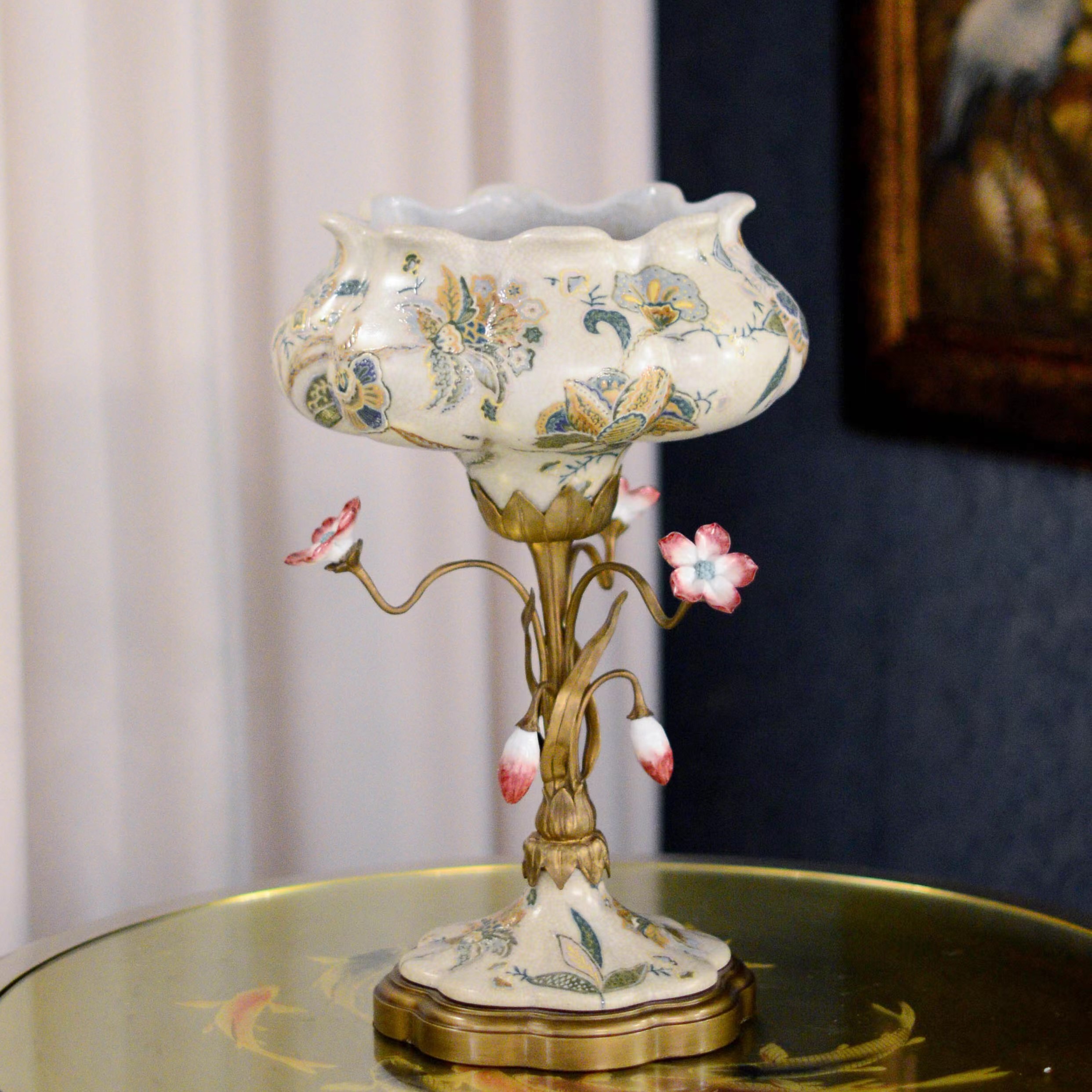 派力斯花想容铜配瓷手绘复古欧美风高端家用玄关花器水培花瓶摆件