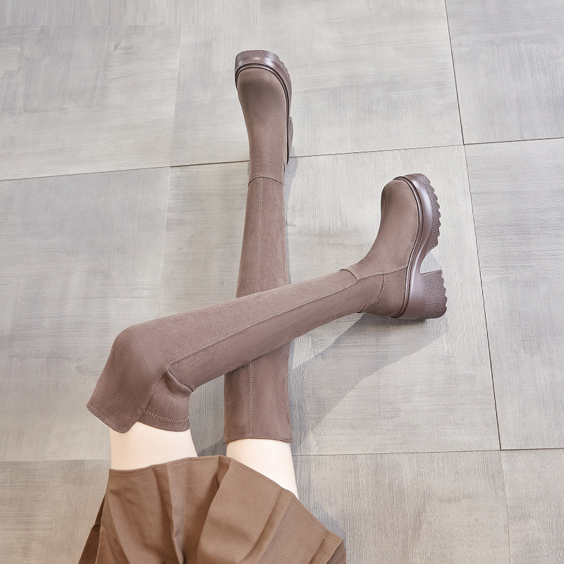 【萝莉公主10cm增高跟】2025新款过膝长筒靴女小个子真皮高筒骑士靴