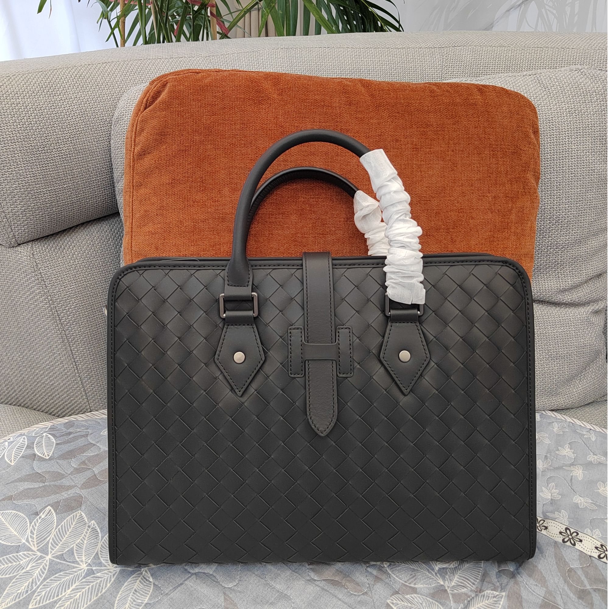 牛皮手工编织商务公文包时尚简约轻奢潮流手提经典长38高28厚9