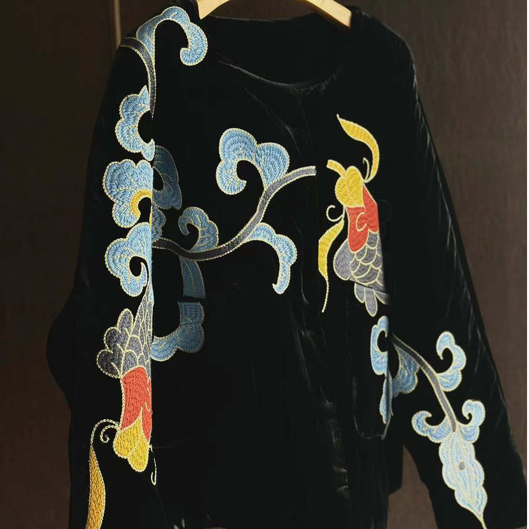 【錦里】眞絲材質半手綉工兿綉花内托全亞麻里襯含薄棉上衣