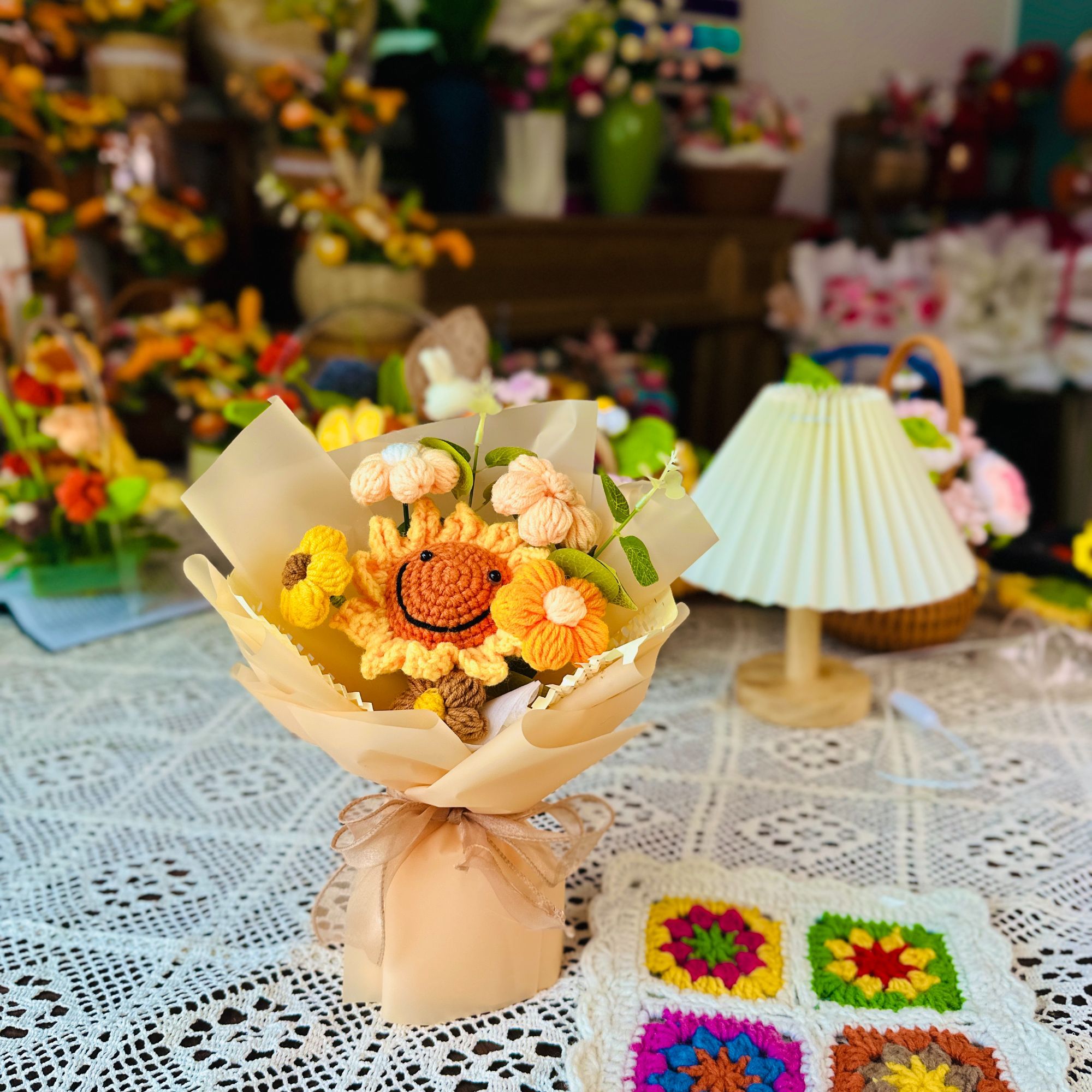 手工向日葵小泡芙花束