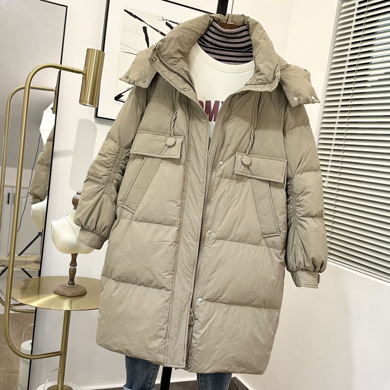 羽绒服女中长款过膝2023年新款韩版时尚宽松加厚连帽白鸭绒