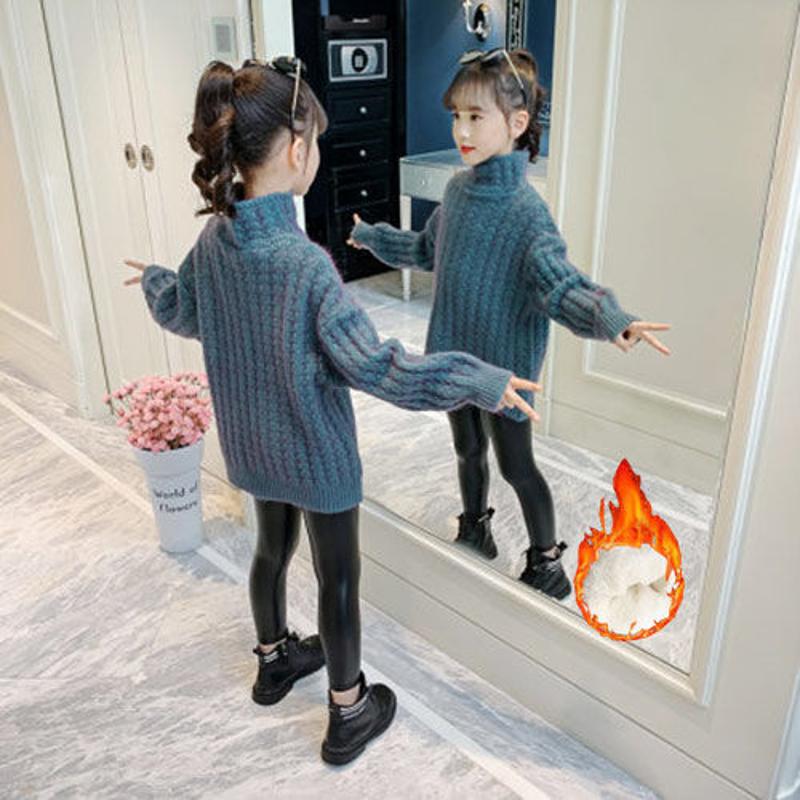 女童高领毛衣2023秋冬新款儿童加绒加厚套头韩版洋气针织女孩打底