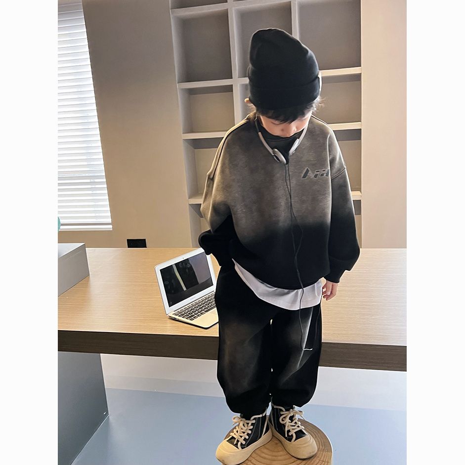 男童休闲运动套装春季2023儿童帅气卫衣束脚长裤嘻哈洋气潮两件套