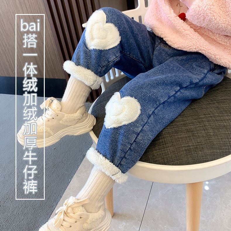 女童新款加绒加厚牛仔裤一体绒秋冬儿童一条过冬裤子宝宝外穿裤子